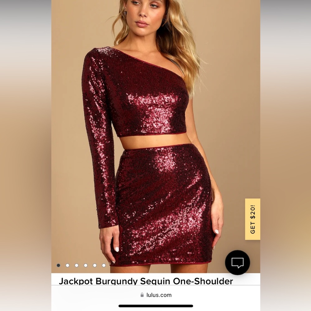 Lulus sequin burgundy two piece dress